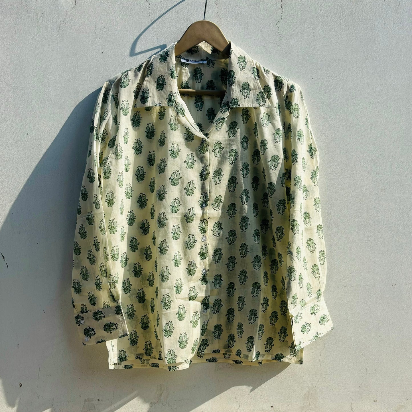 White Green Butti Mul Shirt - KJ0819