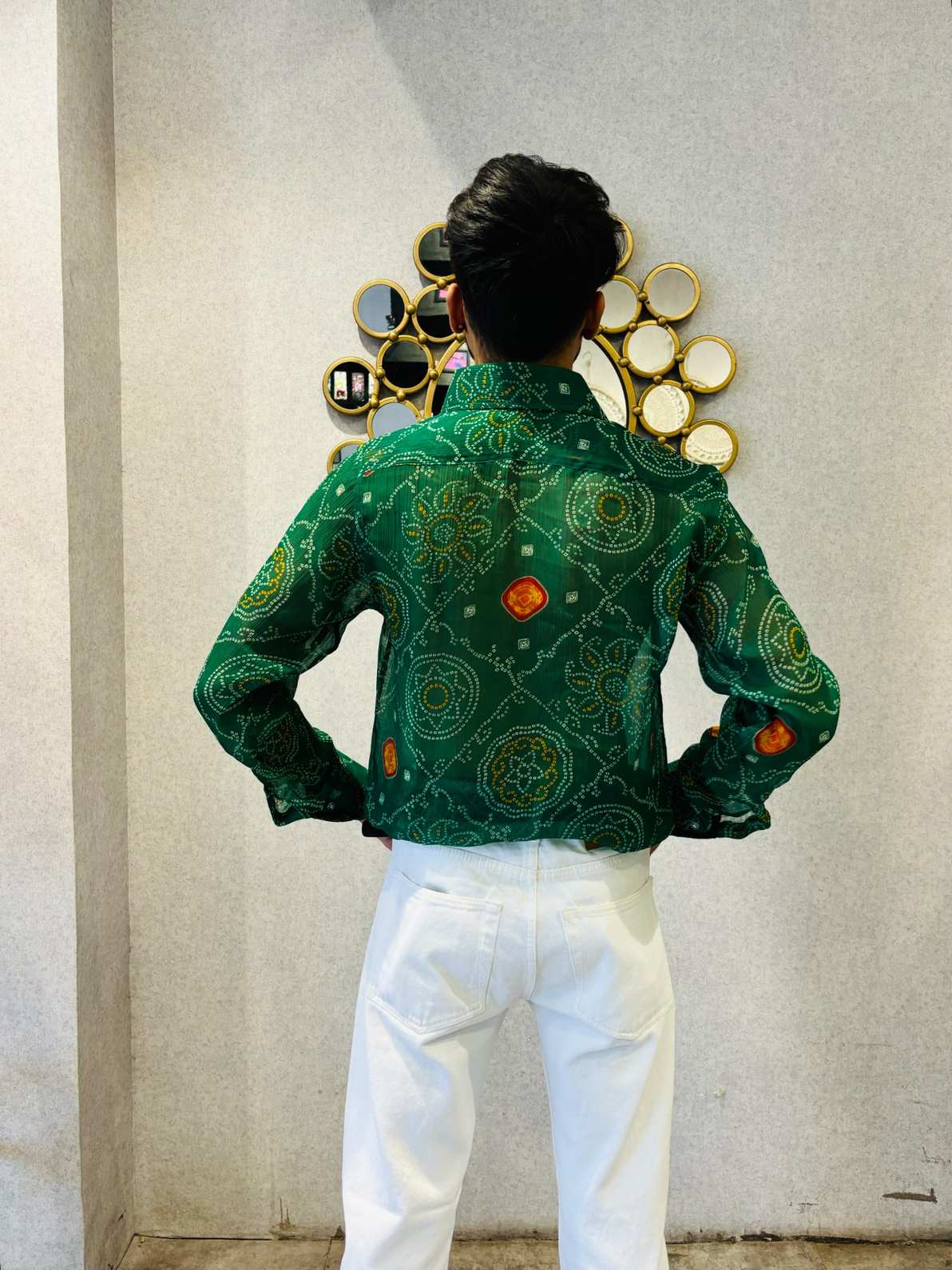 Green Bandhej Chiffon Shirt - 350 - AA0490