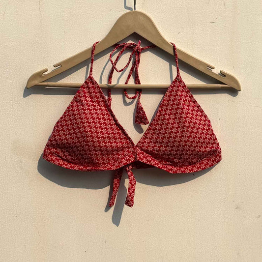 Carrot Red Floral Cotton Removable Pad Bralette - KJ0810