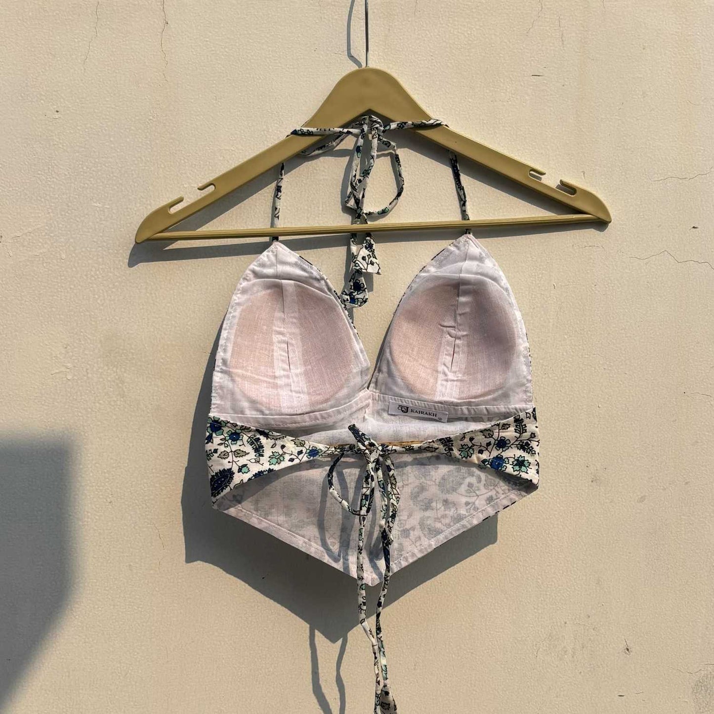 White Paisley Camel Cotton Removable Pad Bralette Top - KJ0815
