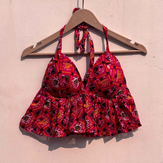 Pink Patola Kota Doria Cotton Removable Pad Bralette - KJ0809