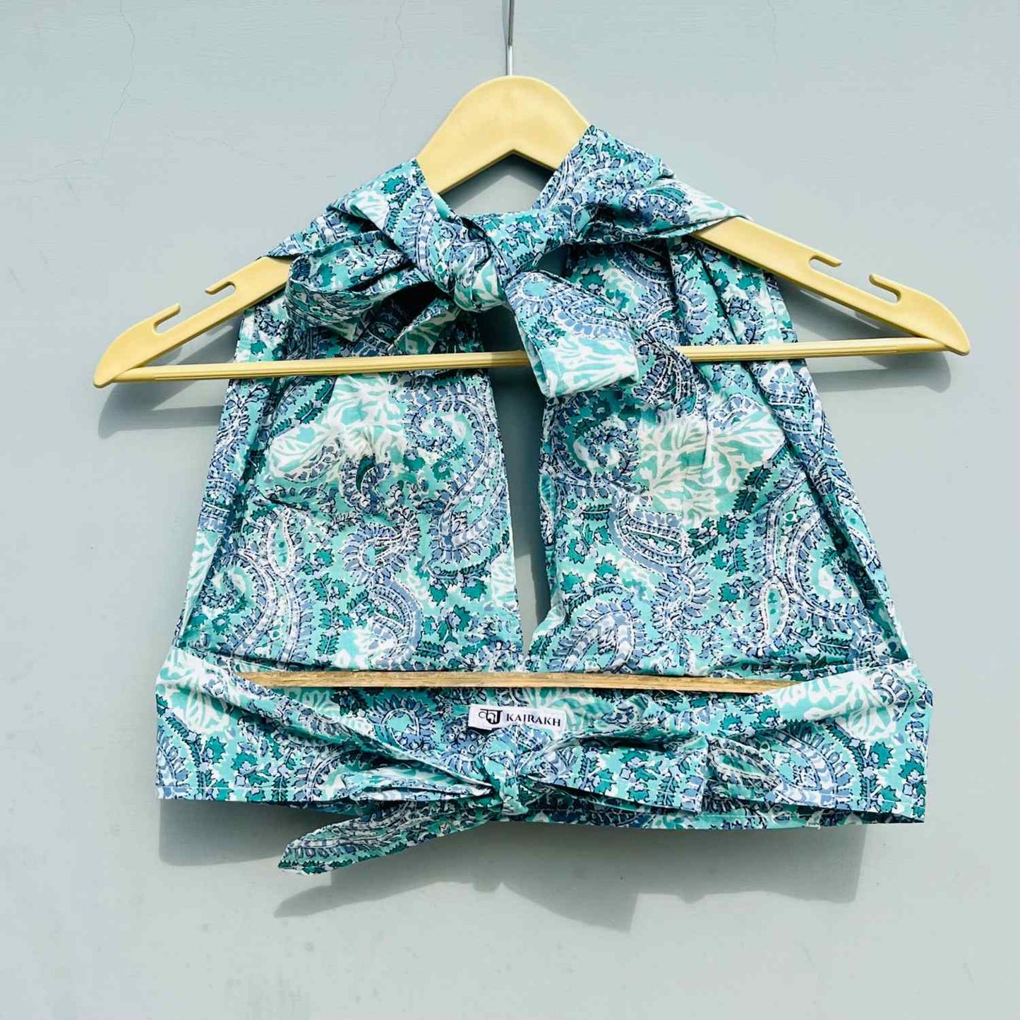 Cyan Paisley Halter Neck and Back Knot Top - KJ0440 ( Clearance Sale Item )
