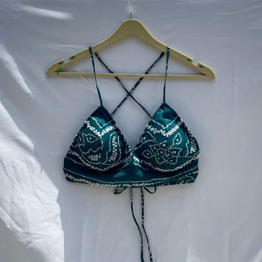 Teal Bandhej Mulmul Bra - KJ0152