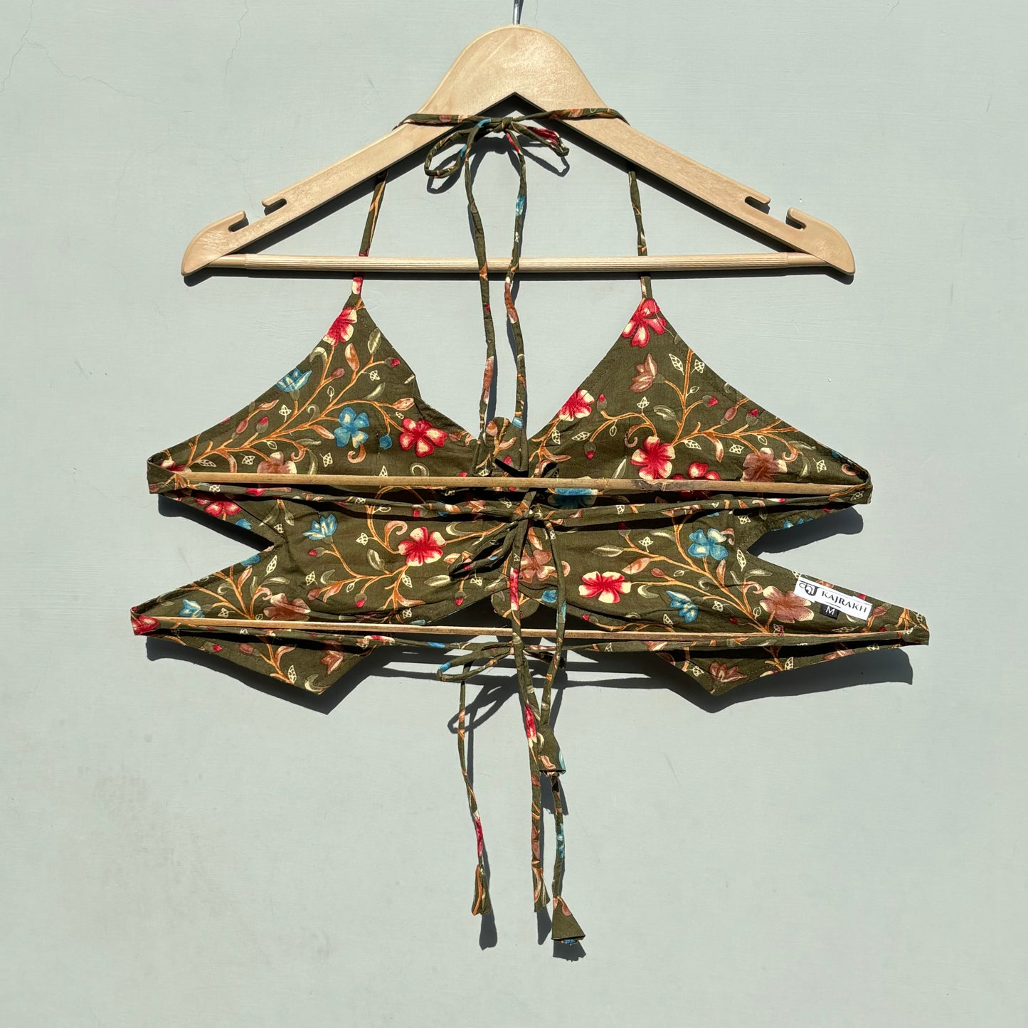 Green Jaal Tubelight Handwork Butterfly Cotton Top - KJ0484