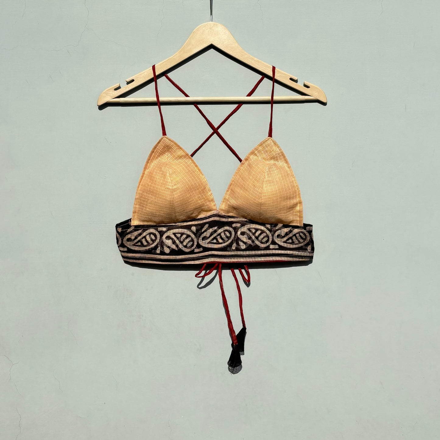 Beige Black Kota Doria Cotton Bra - KJ0485