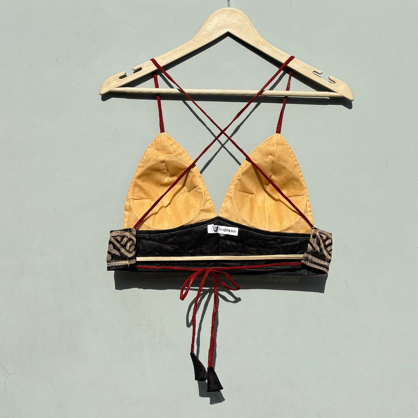 Beige Black Kota Doria Cotton Bra - KJ0485