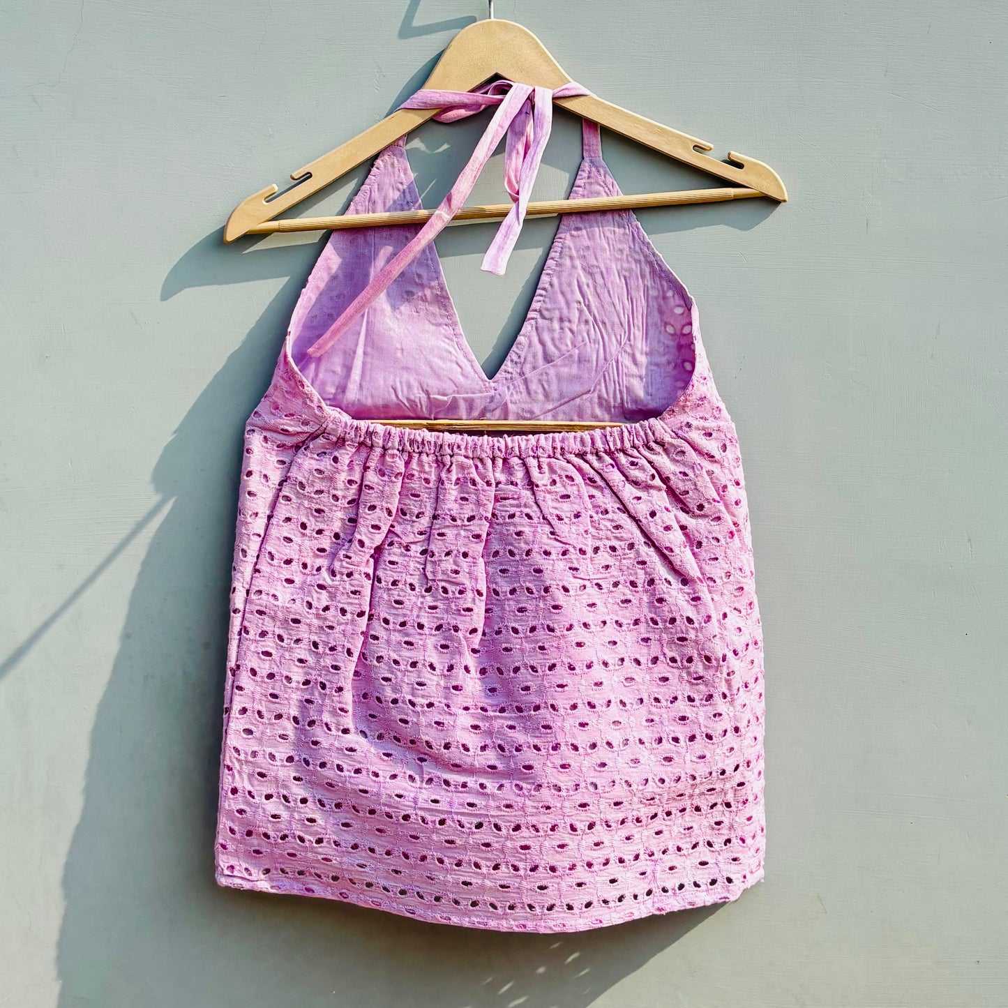 Lavender Chikan Hakoba Halter Neck Cotton Top - KJ0482