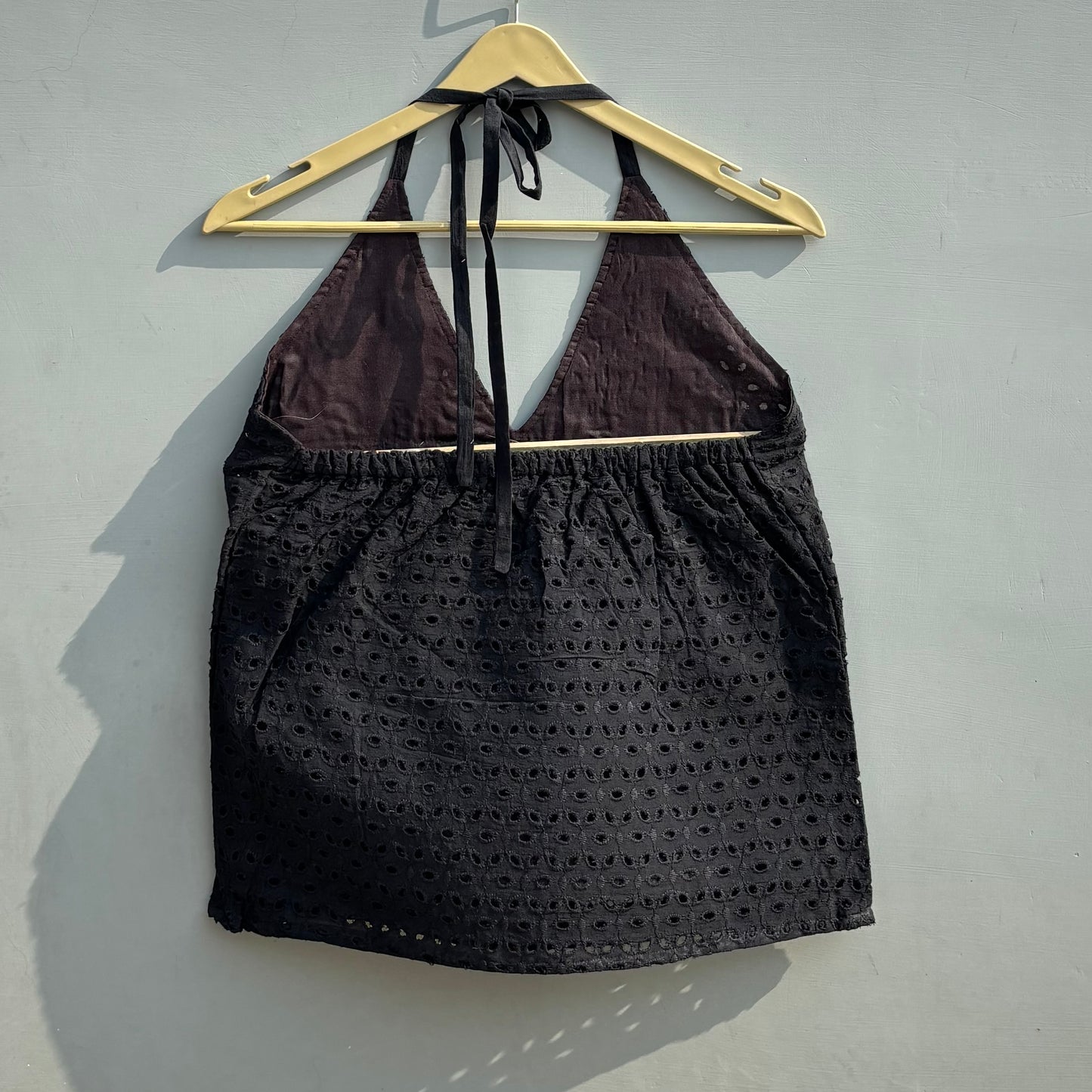 Black Chikan Hakoba Halter Neck Cotton Top - KJ0479