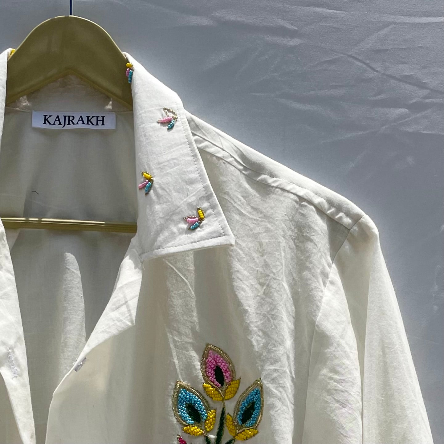 Embroidery Shirt & Blue Lehariya Bra Combo - KJ0150