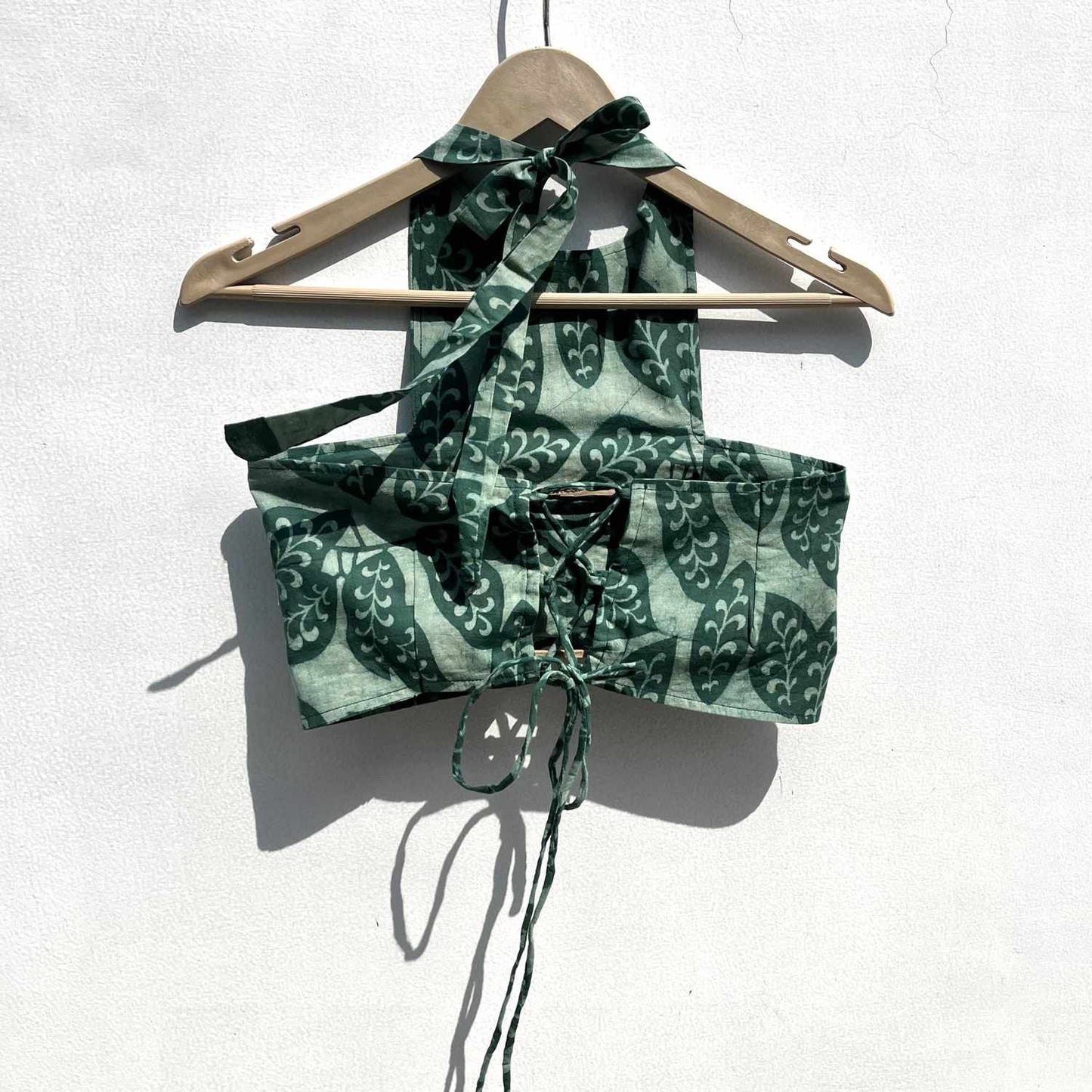 Green Leaf Handblock Criss Cross Cotton Top - KJ0516