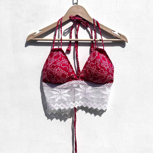 Pink Lace Bandhej Bra  - KJ0502