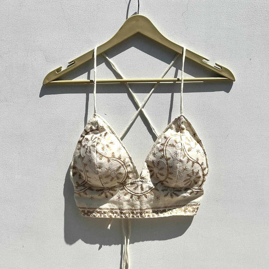 Off White Hakoba Chikan Foil Cotton Bra - KJ0563