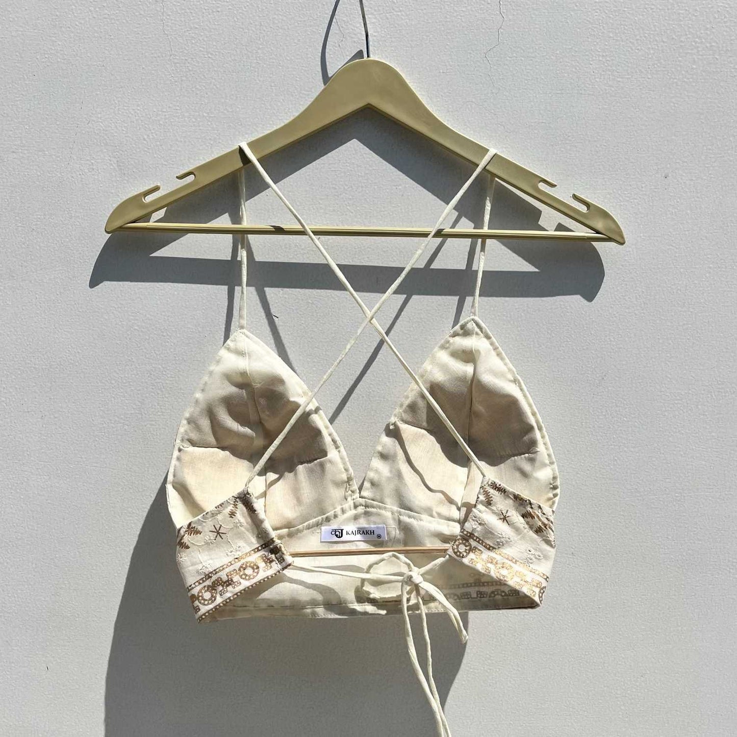 Off White Hakoba Chikan Foil Cotton Bra - KJ0563
