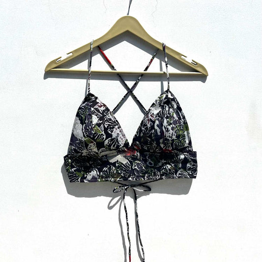Black Floral Overall Cotton Bra - KJ0564