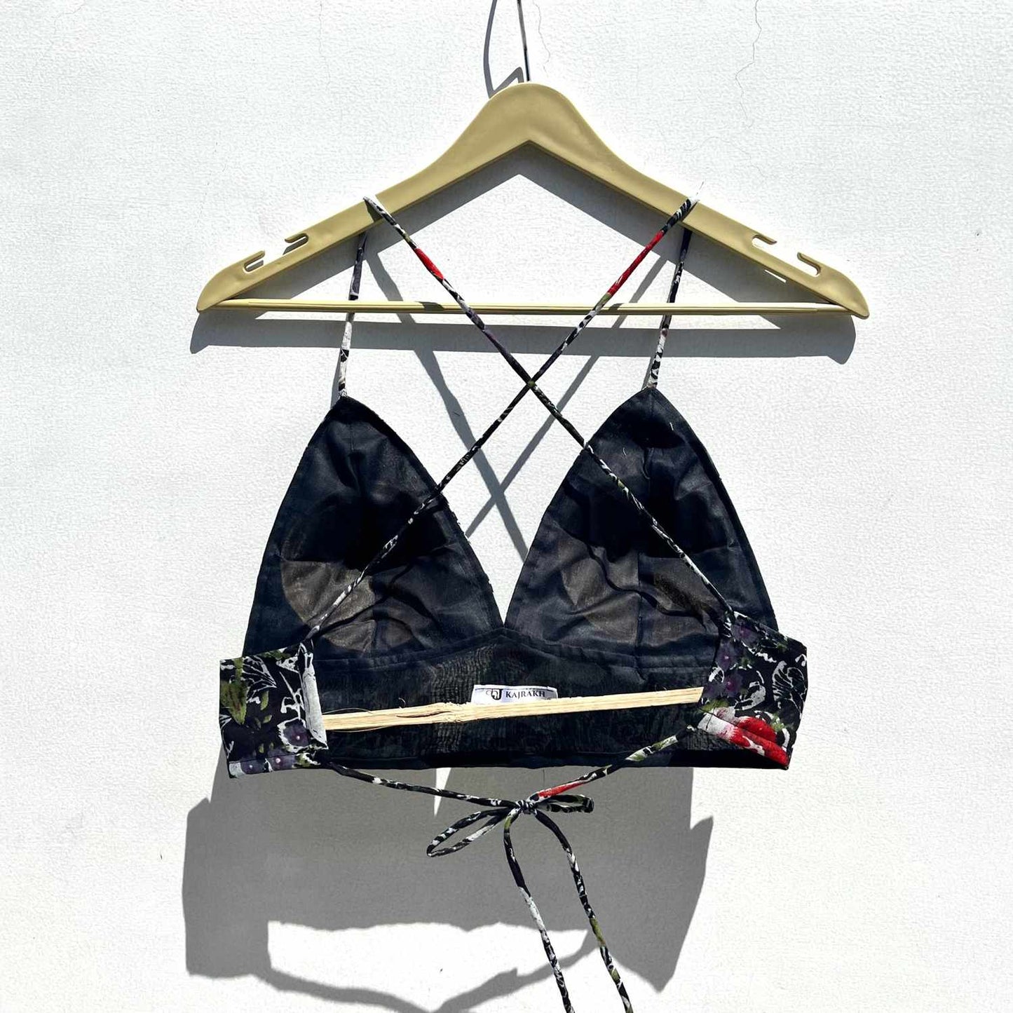 Black Floral Overall Mul Shirt & Bra Combo - KJ0583