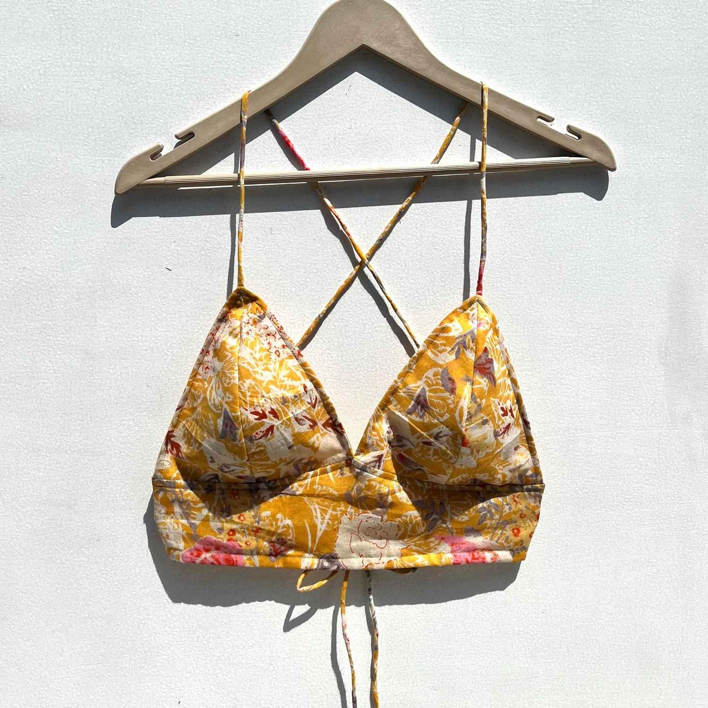 Yellow Floral Overall Cotton Bra - KJ0566 ( Clearance Sale Item )