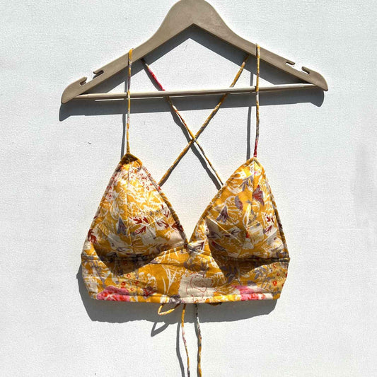 Yellow Floral Overall Cotton Bra - KJ0566  ( Clearance Sale Item )