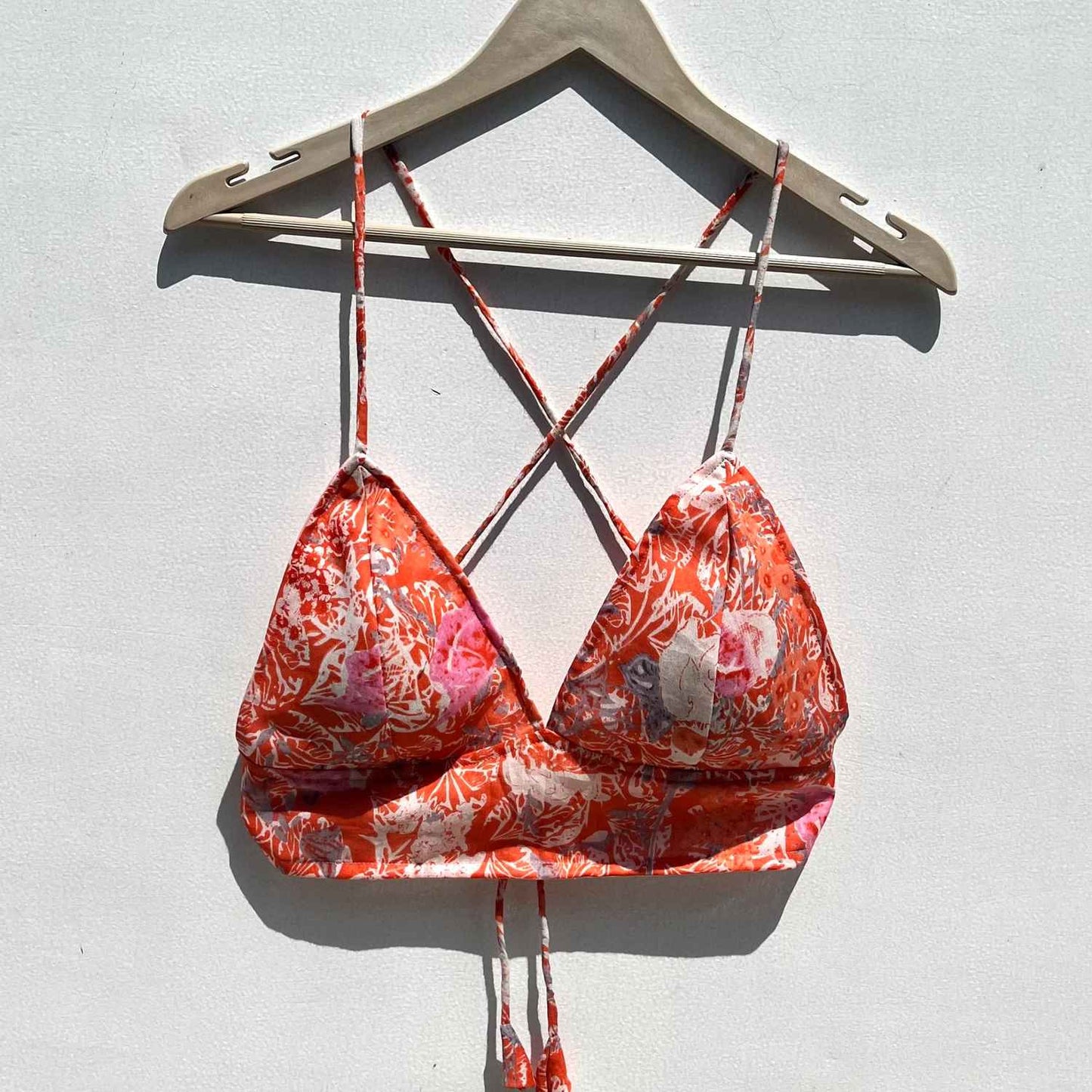 Peach Floral Overall Cotton Bra - KJ0565 ( Clearance Sale Item )