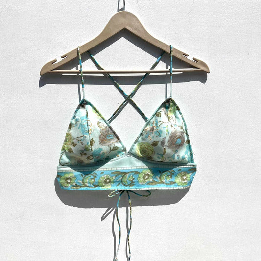Light Blue Floral Cotton Bra - KJ0567