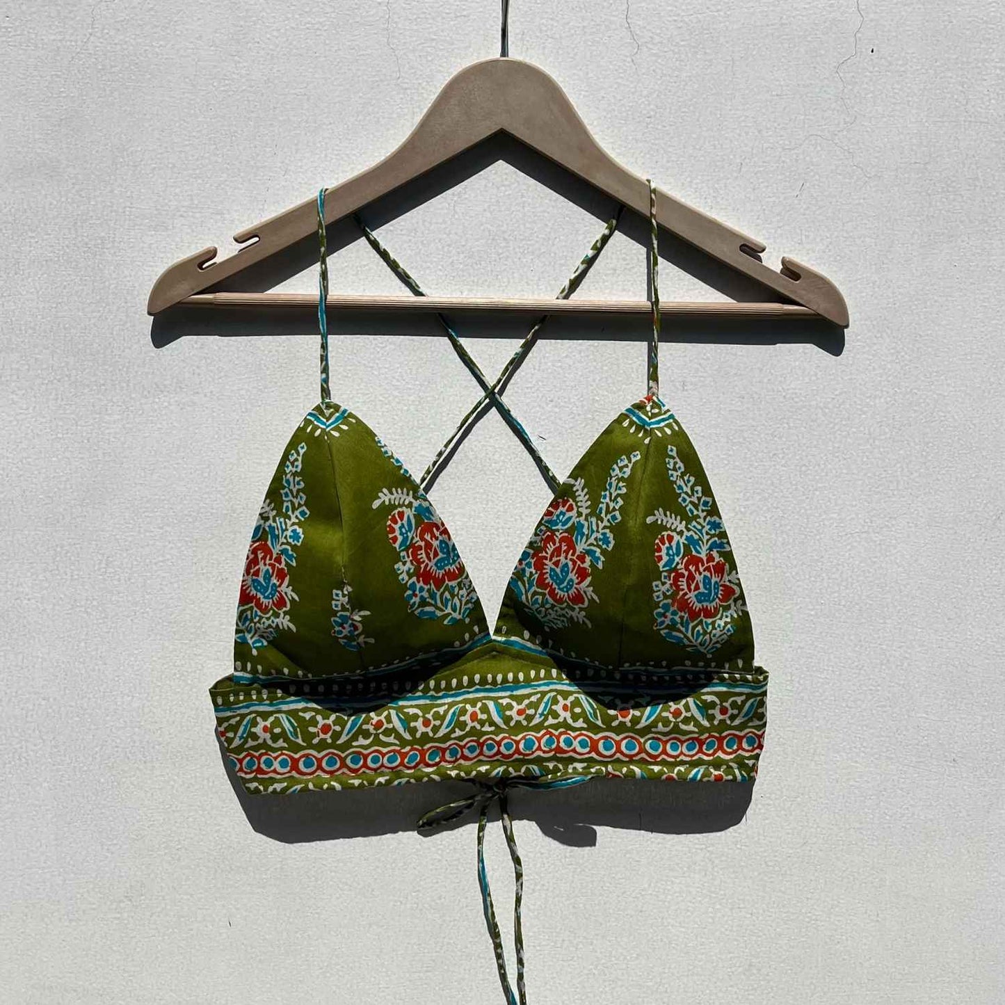 White Polka Mul Shirt & Olive Green Mughal Bra Combo - KJ0576