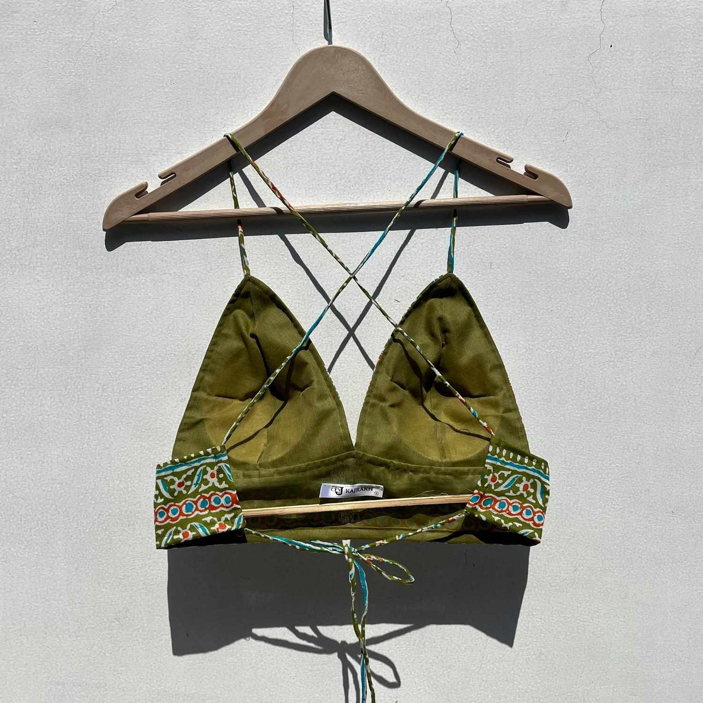 White Polka Mul Shirt & Olive Green Big Floral Bra Combo - KJ0576 (( Clearance Sale ))