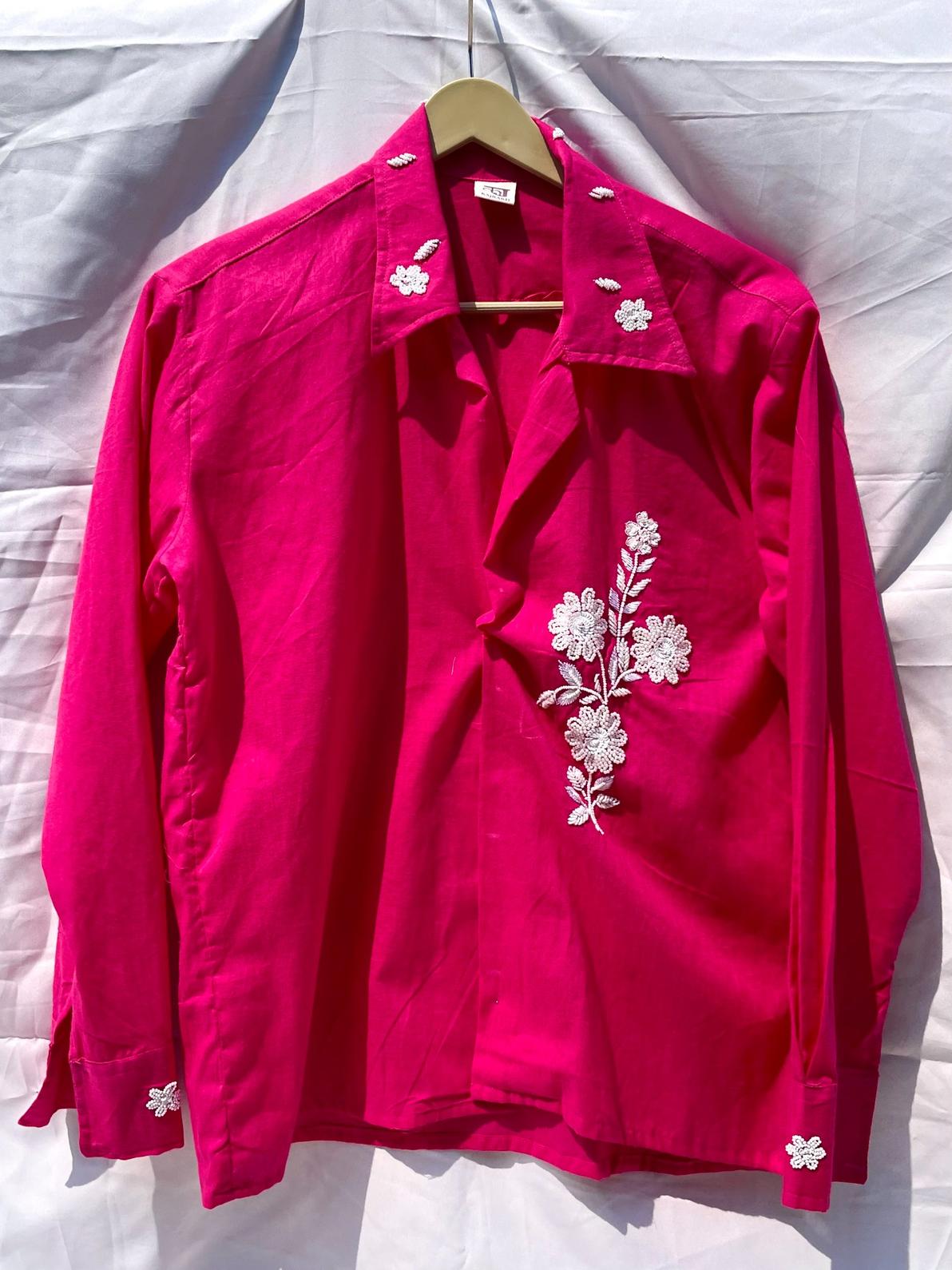 Pink Hand Embroidery Cotton Shirt - KJ0407
