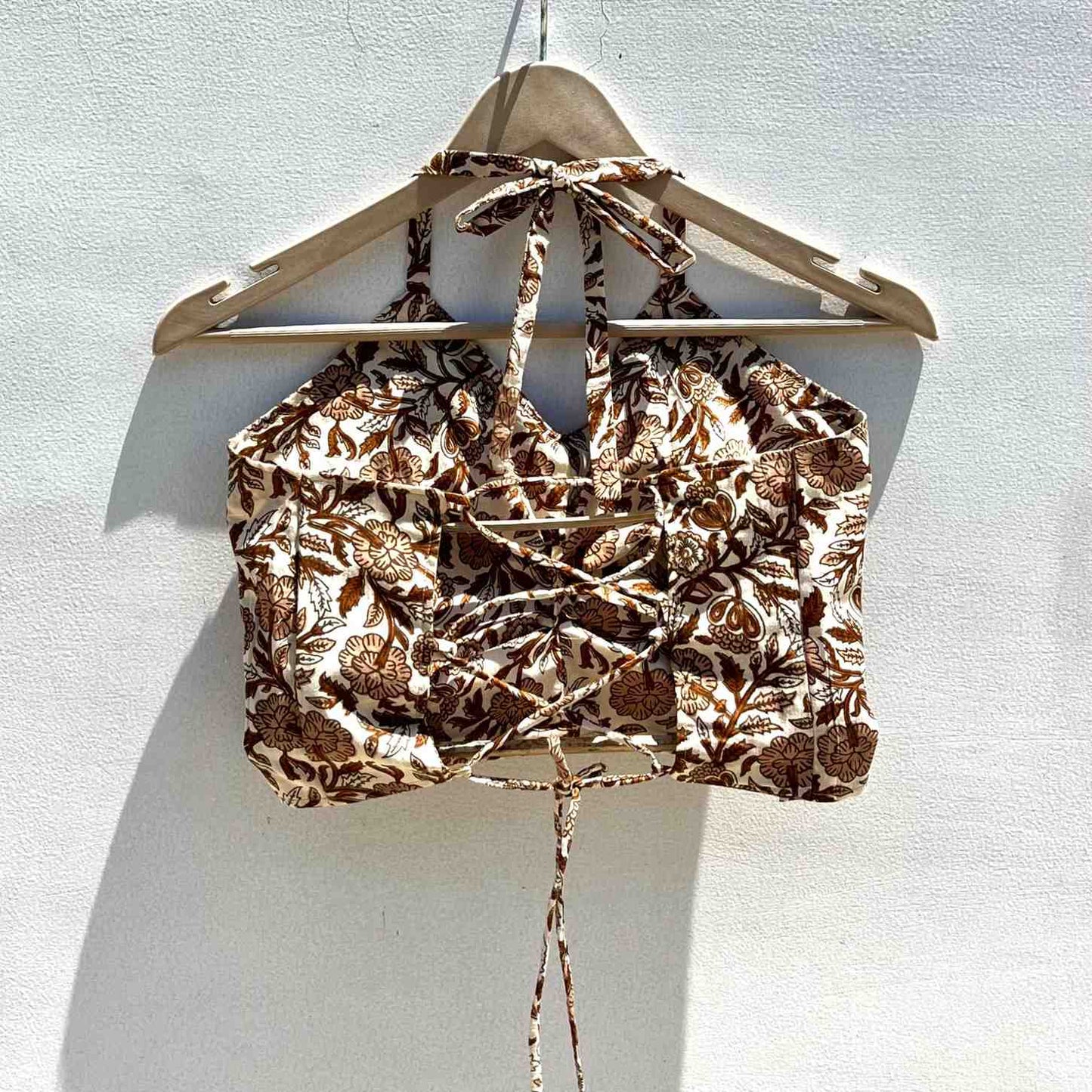 Cream Brown Jaal Criss Cross Cotton Top