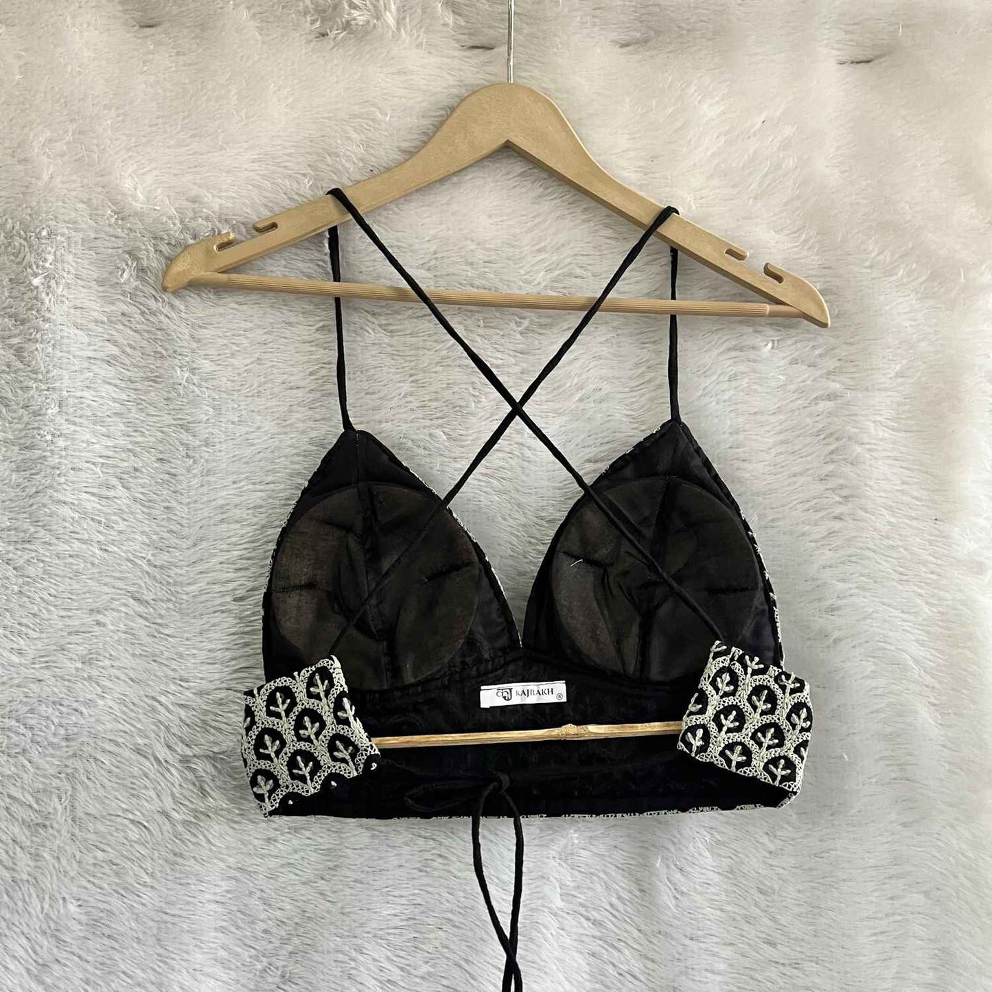 Black Chikan Cotton Bra - KJ0623 (( Clearance Sale ))