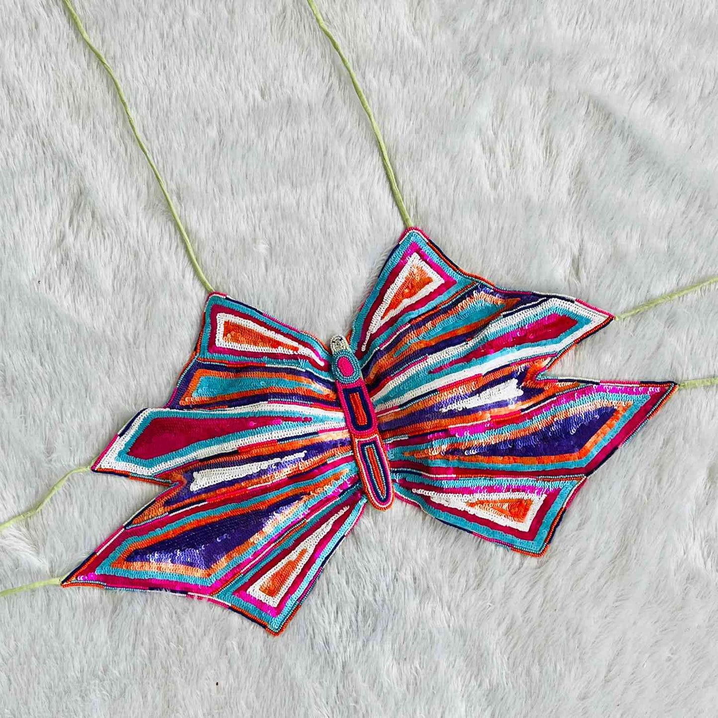 Multicolor Sequin Handwork Butterfly Cotton Top - KJ0628