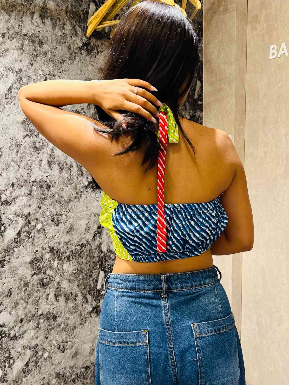 Red Green Blue Lehariya Top - KJ0646
