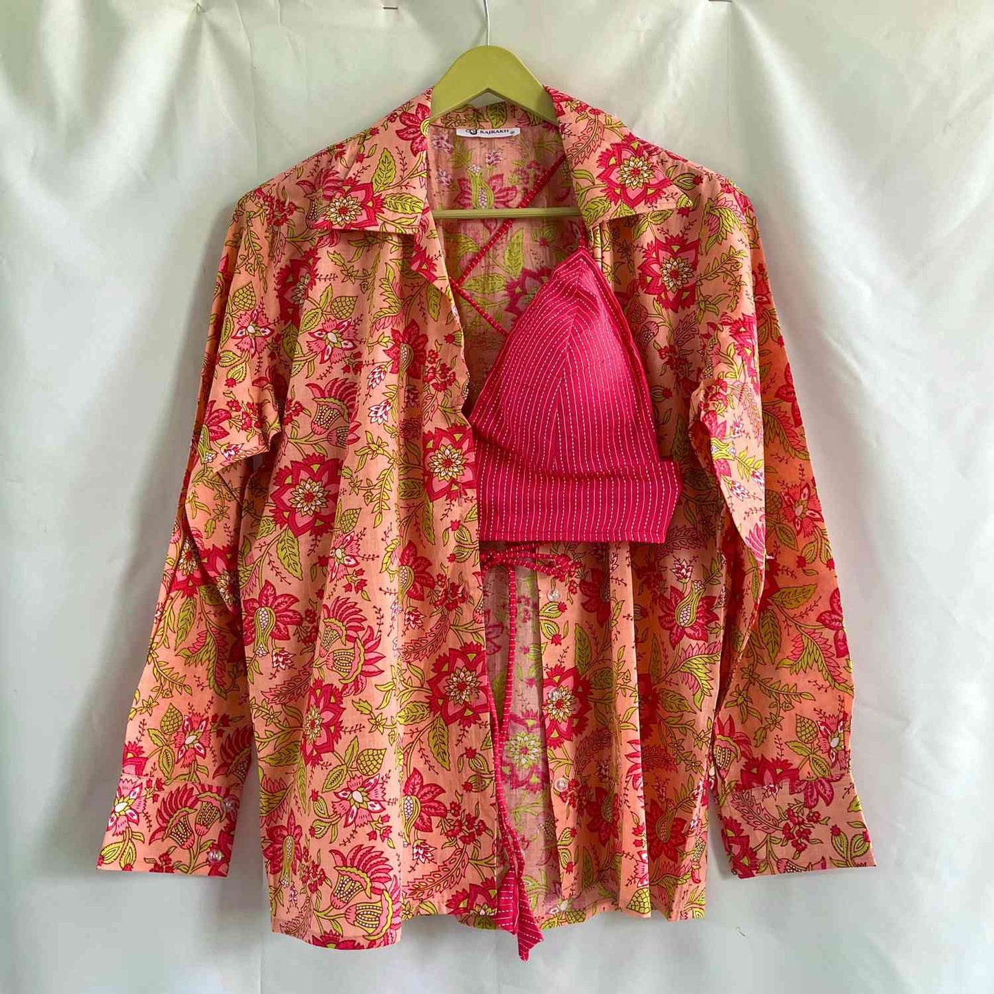 Peach Jaal Shirt & Bra Combo - KJ0659