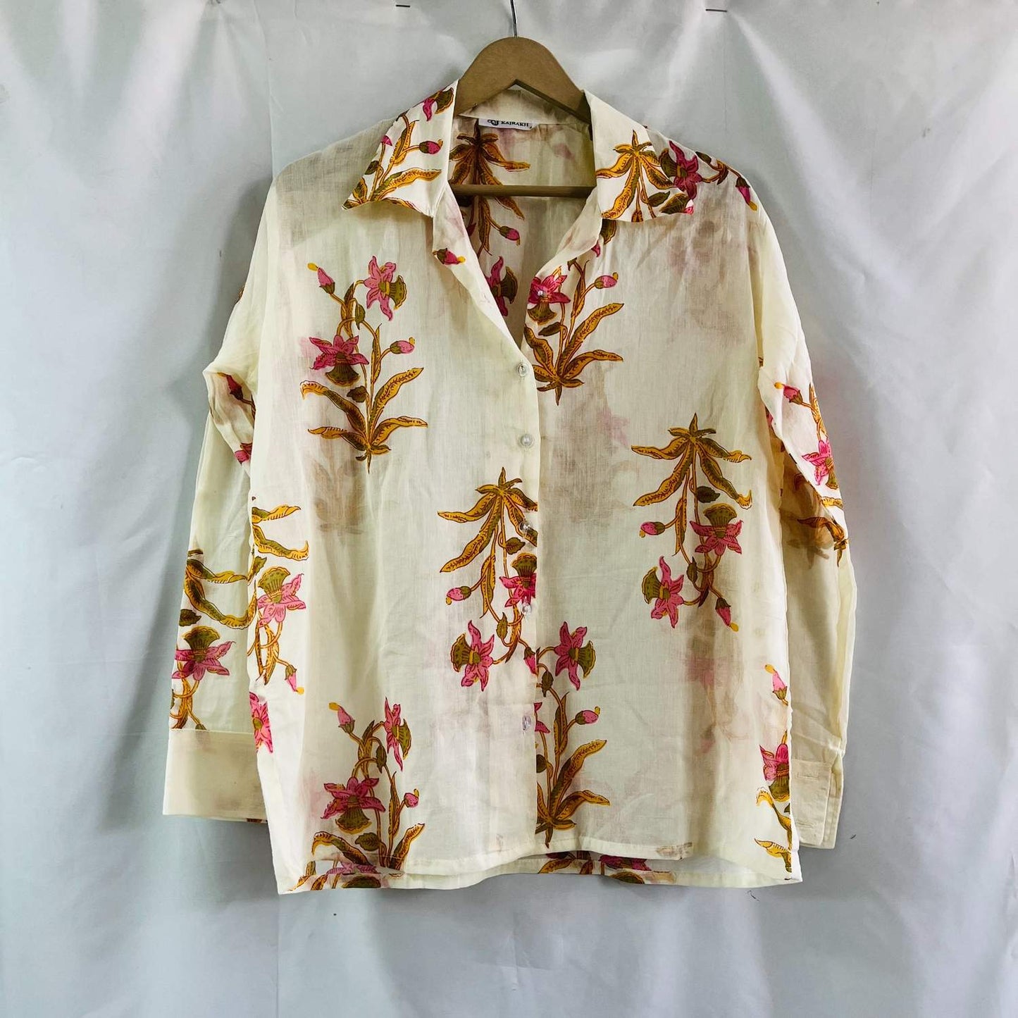 Off White Yelow Big Floral Print Shirt - KJ0651