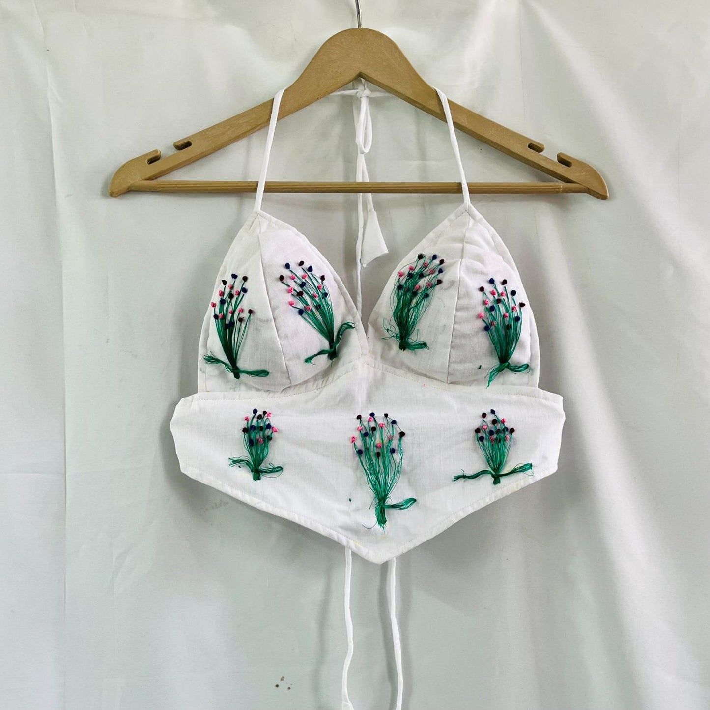 White Booke Thread Embroidery Cotton Bralette - KJ0666