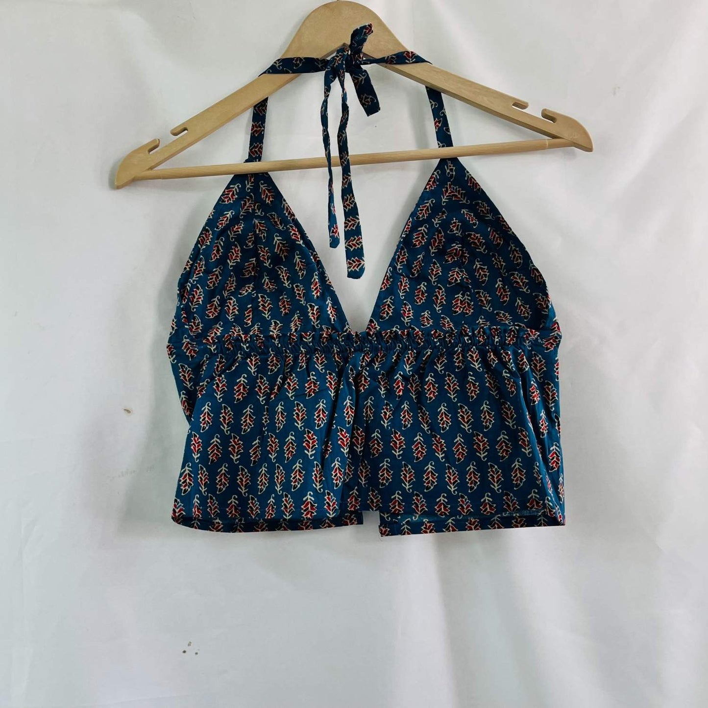 Blue Butti Halter Neck Front Button Cotton Top - KJ0664