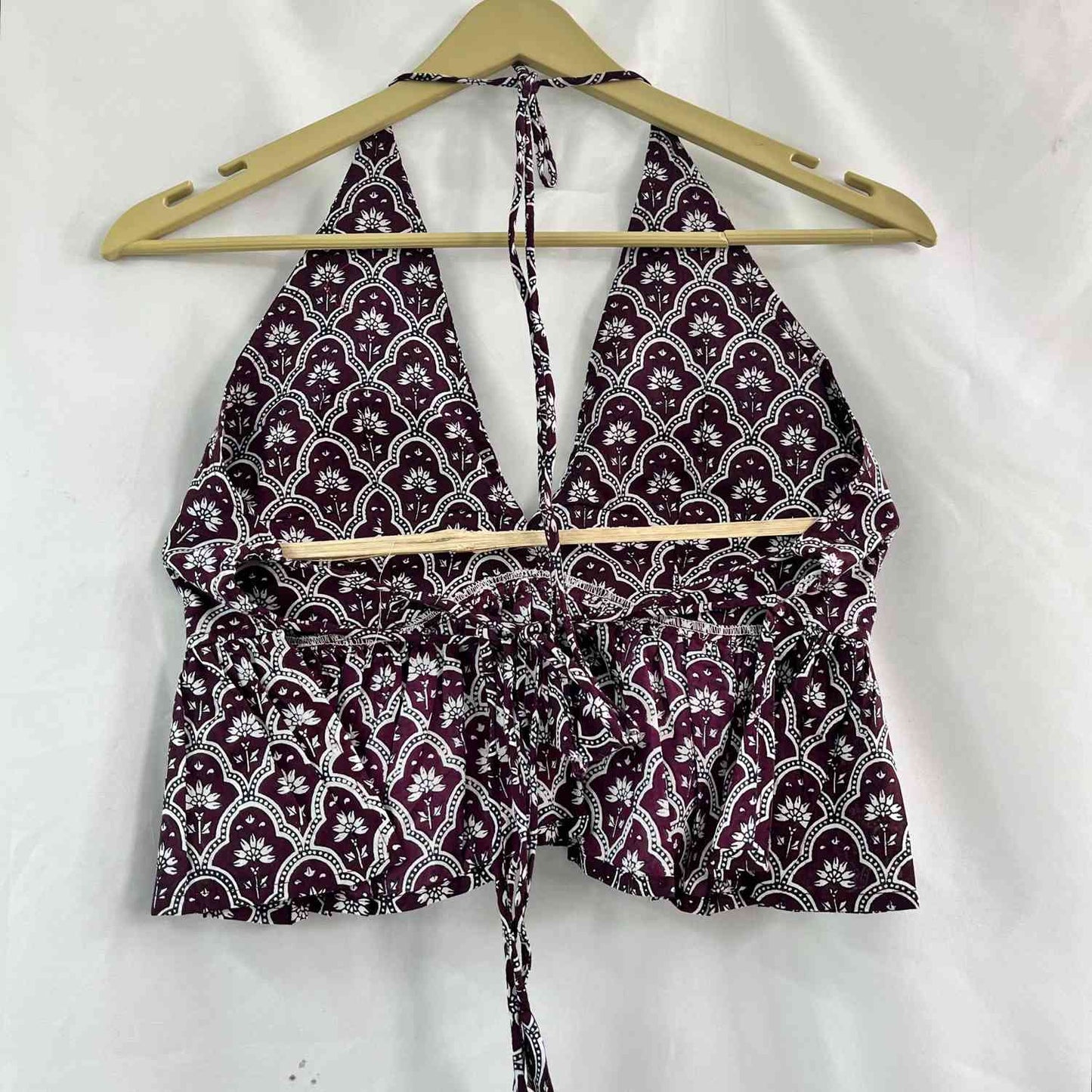 Violet Traditional Halter Neck Back Knot Cotton Top - KJ0662