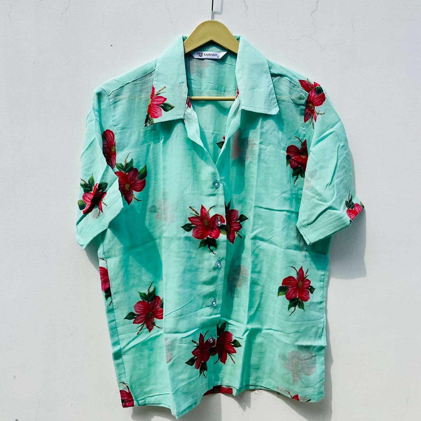 Cyan Blue Hand Painted Shirt - KJ0683