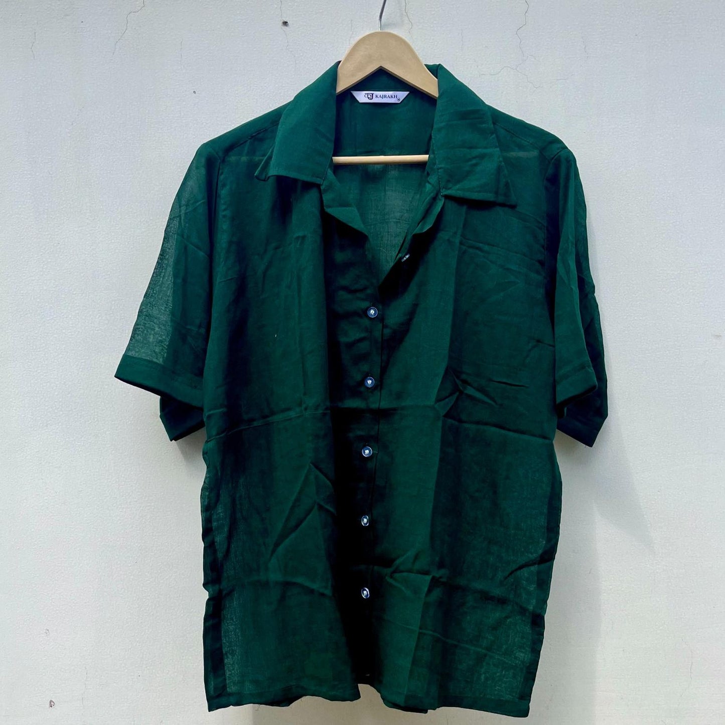 Bottle Green Plain Mul Women Shirt - KJ0686