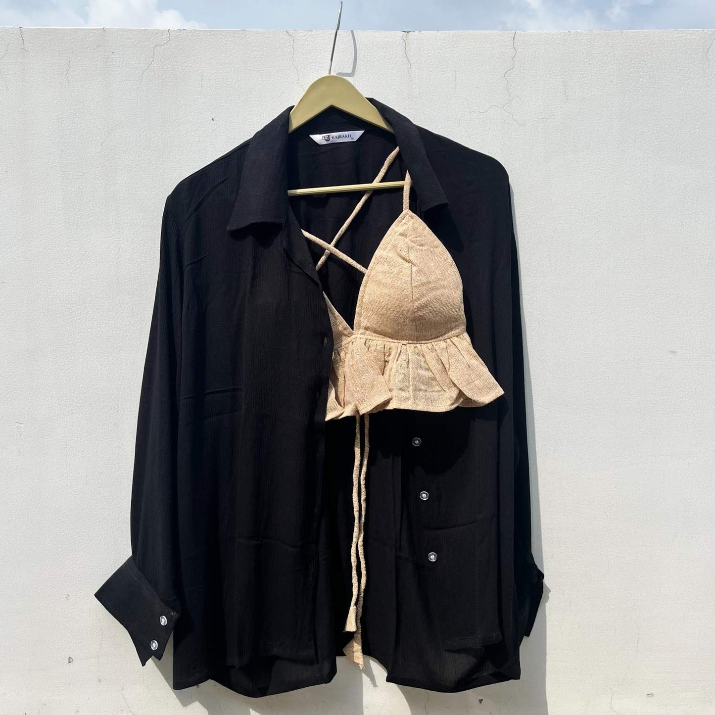 Black Crush Cotton Shirt & Jute Bra Combo - KJ0703