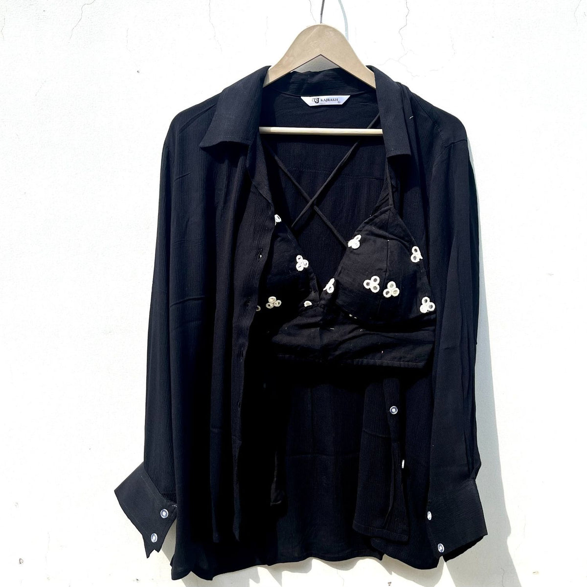 Black Crush Cotton Shirt & Mirror Bra Women Combo - KJ0702