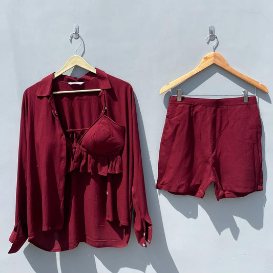 Maroon Crush Cotton Coord Set - KJ0430