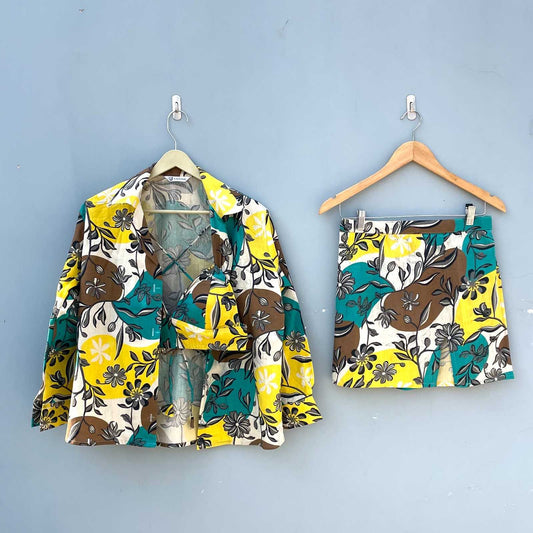 Teal yellow Leaf Coord Set - KJ0427