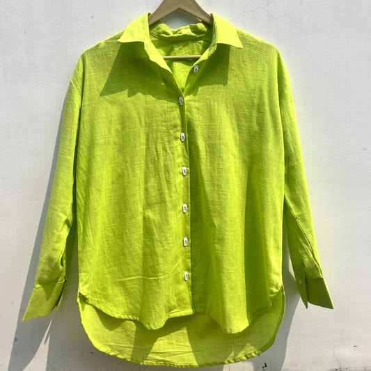 Neon Green Slub Cotton Flip Flop Shirt - KJ0748
