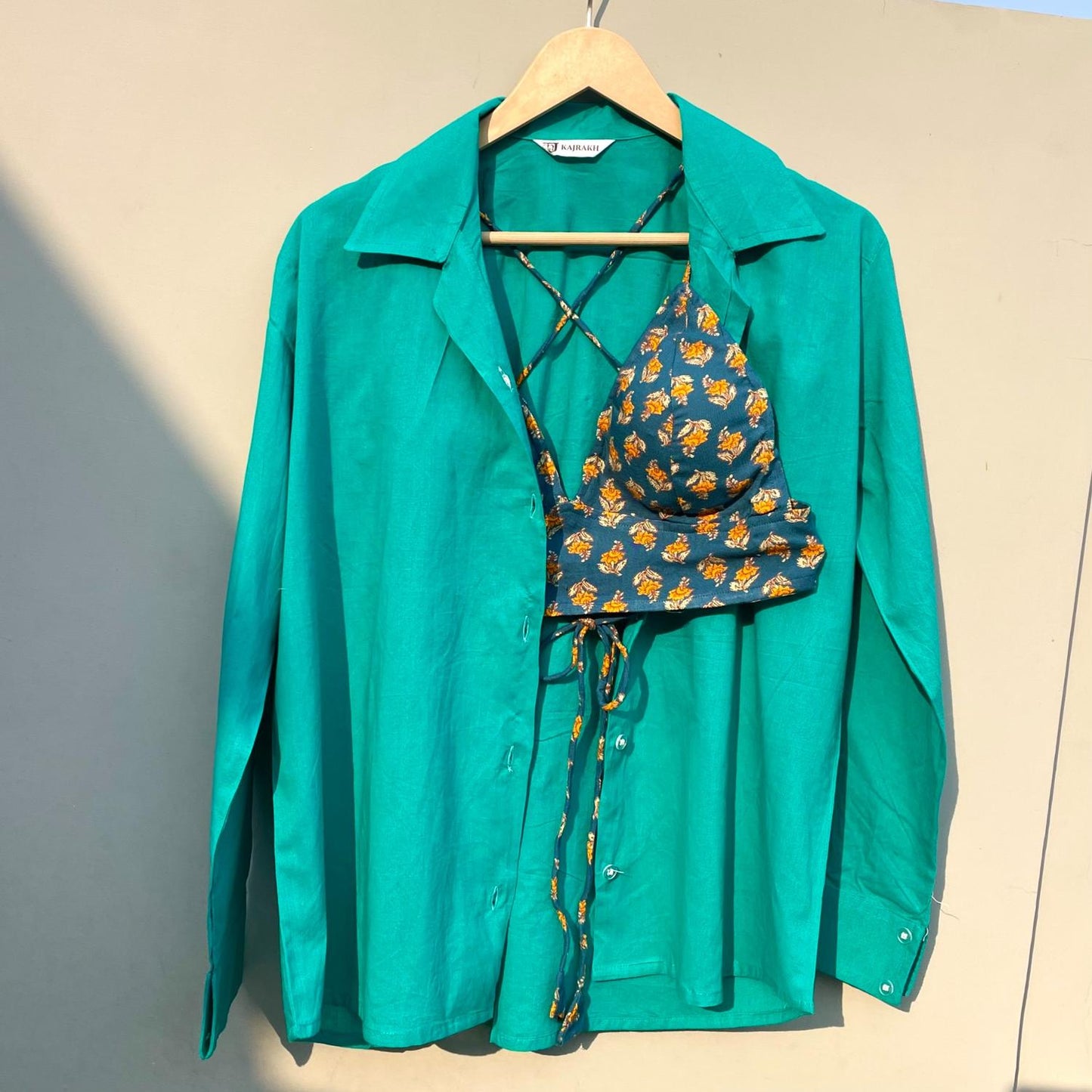 Rama Green Plain Shirt & Motif Bra Combo - KJ0350