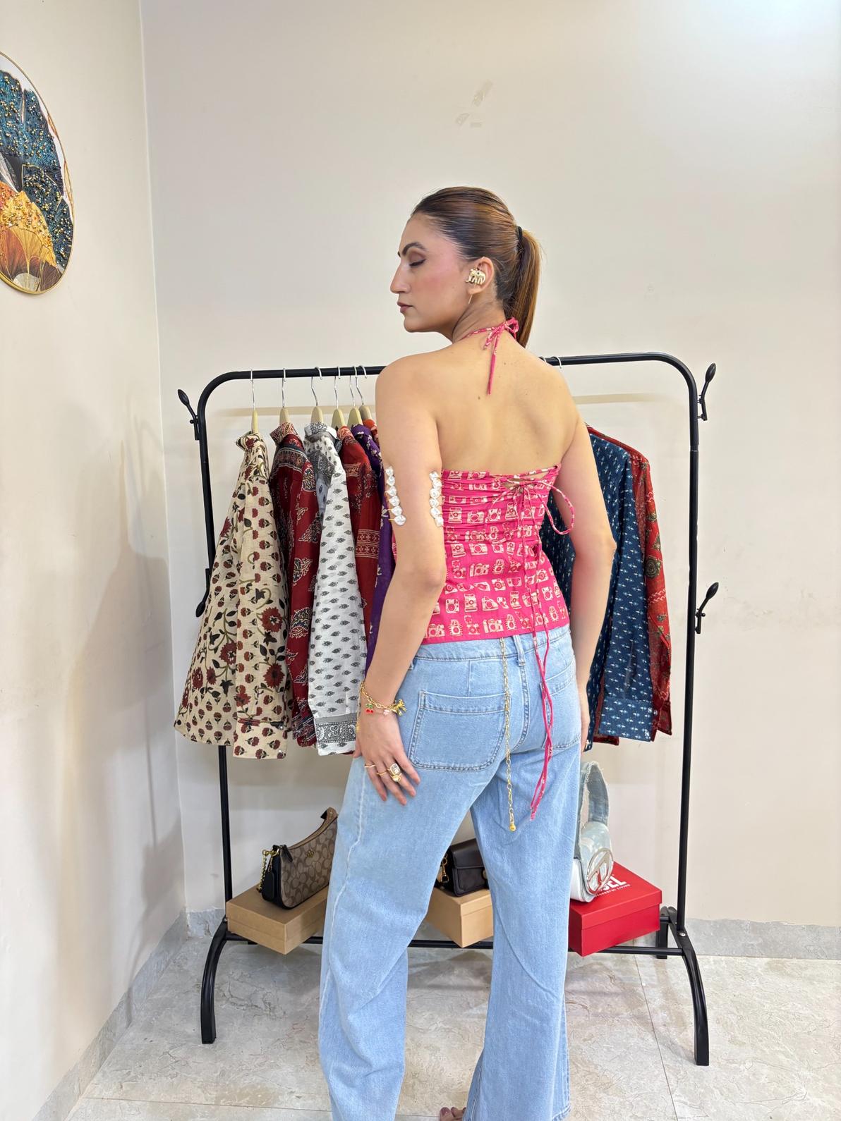Pink Retro Removable Padded Top - KJ10461