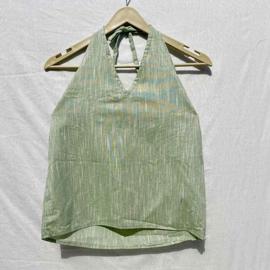 Green Halter Neck Cotton Khadi Top- KJ0041