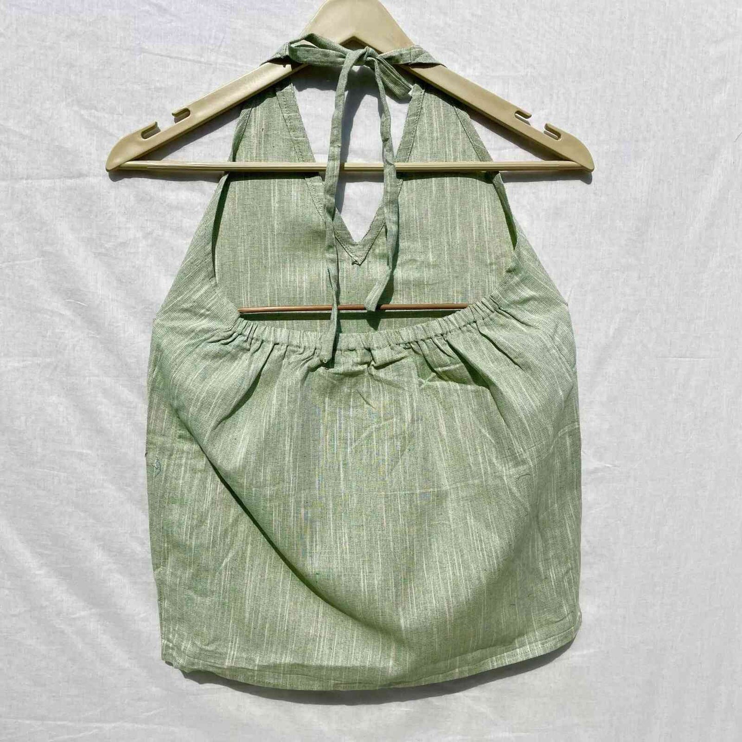 Green Halter Neck Cotton Khadi Top- KJ0041