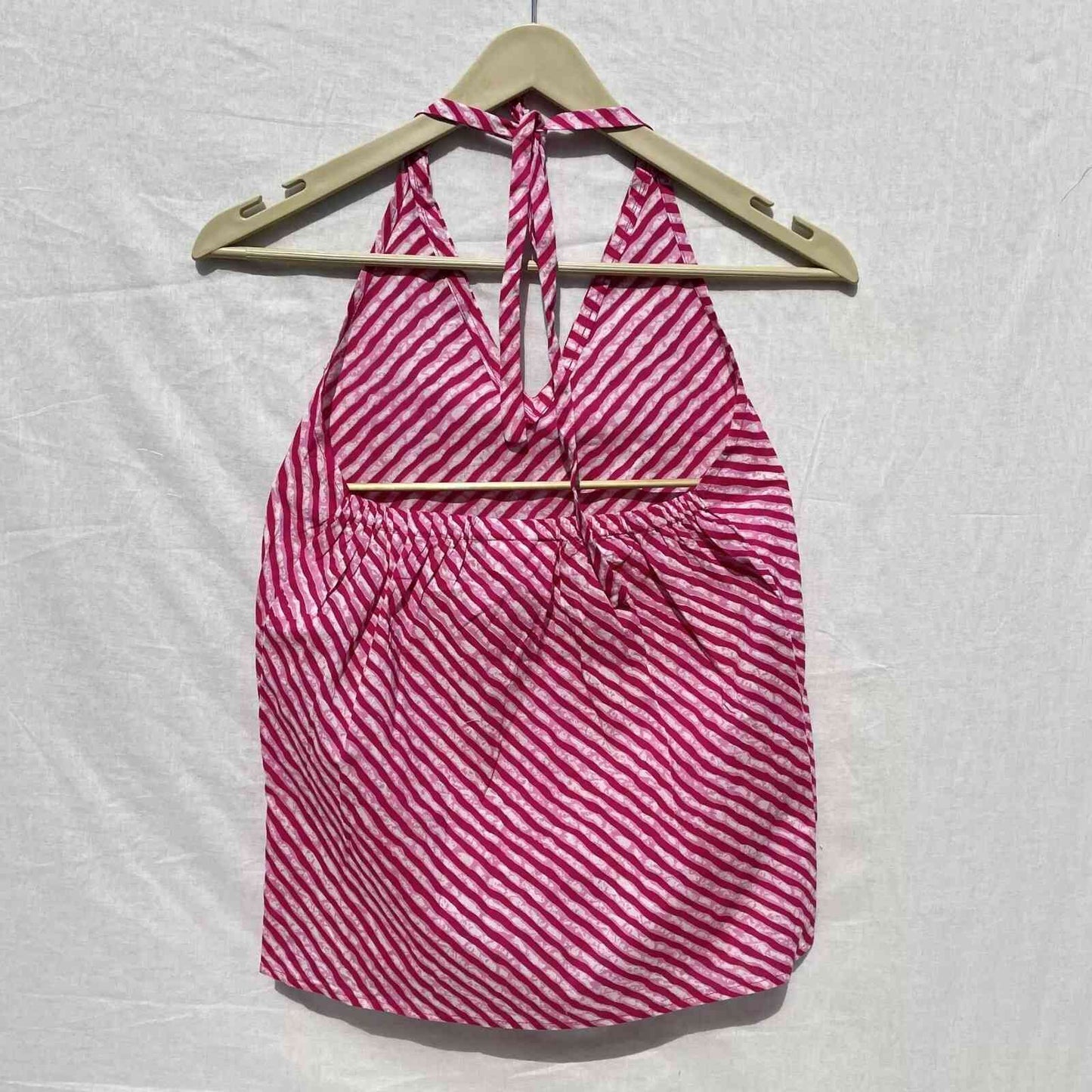 Pink Lehariya Pattern Halter Neck Cotton Top- KJ0042