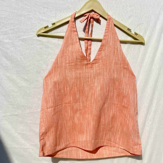 Peach Halter Neck Cotton Khadi Top- KJ0040