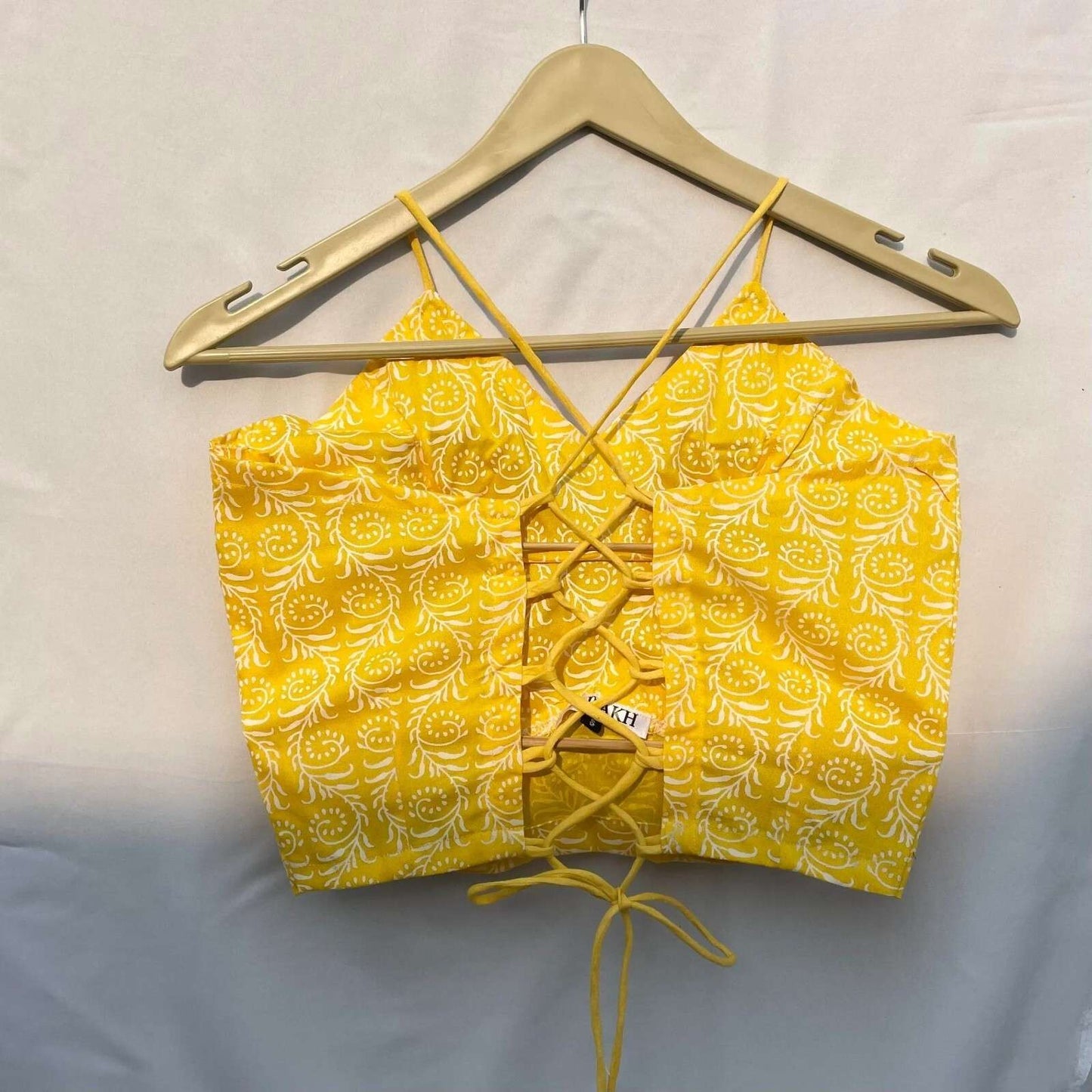 Yellow White Lilly Criss Cross Cotton Top - KJ0050 (Clearance Sale)