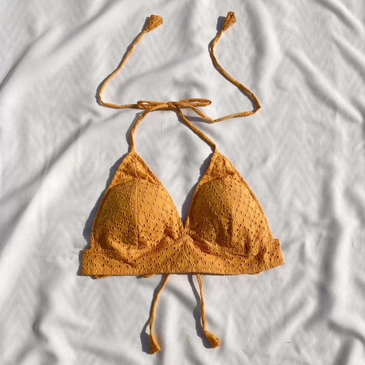 Yellow Chikan Cotton Padded Bra - KJ0046